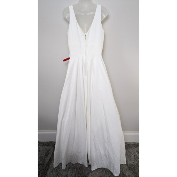 Mac Duggal V-Neck White A-Line Simple Elegant Summer Pockets Wedding Dress SZ 6 - Picture 2 of 13